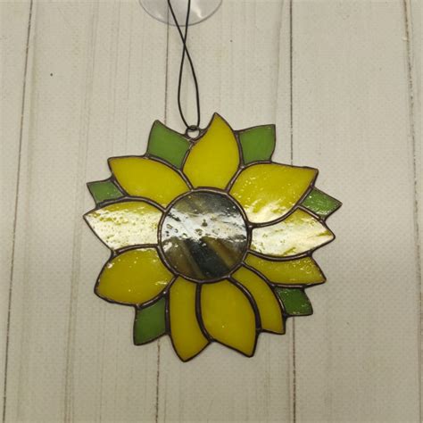 Stained Glass Sunflower Flower Suncatcher Glass Picture Stained Glass Panel Floral Stained