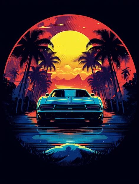 premium photo car   beach circular tshirt design vector