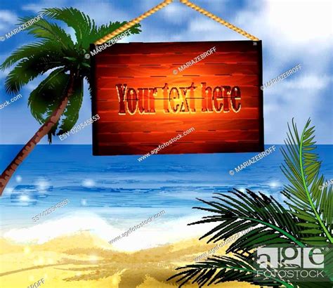 Tropical Beach Bar Wood Board Signpost On Beach Background Stock