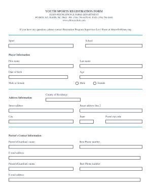 Fillable Online Sports Registration Form Elkin Recreation And Parks