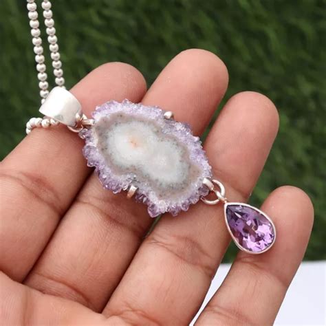 NATÜRLICHER AMETHYST STALAKTIT Sterlingsilber Tropfen Anhänger