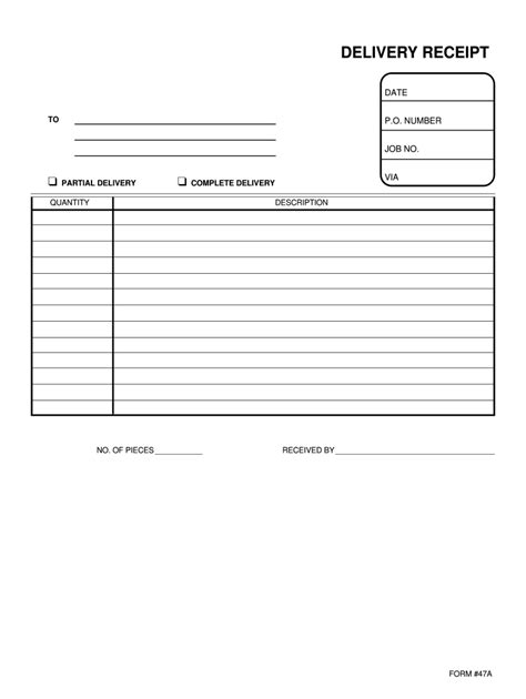 Printable Delivery Receipt Template Word Free