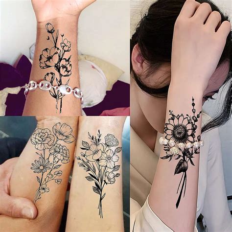 Joehapy 19 Sheets 3d Sexy Flower Temporary Tattoos For Women Neck Arm Girls Black Waterproof