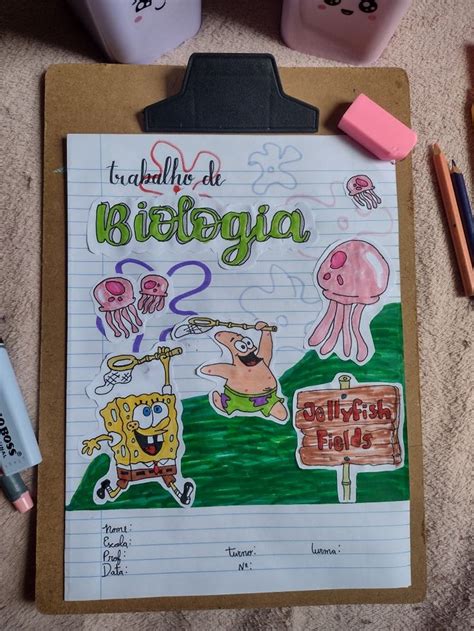 Capa De Trabalho De Biologia Bob Esponja Capas De Trabalhos