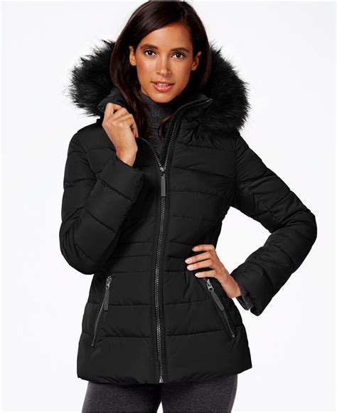 Calvin Klein Water Resistant Hooded Faux Fur Trim Puffer Coat 250