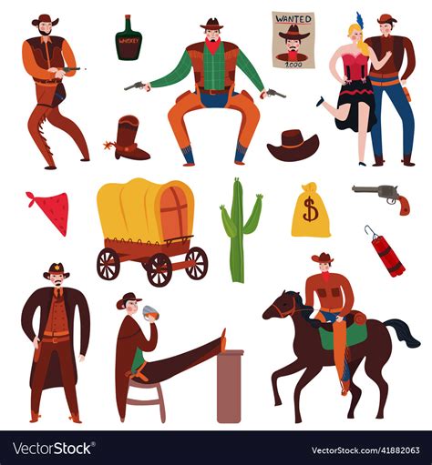 Wild West Icon Set Royalty Free Vector Image Vectorstock