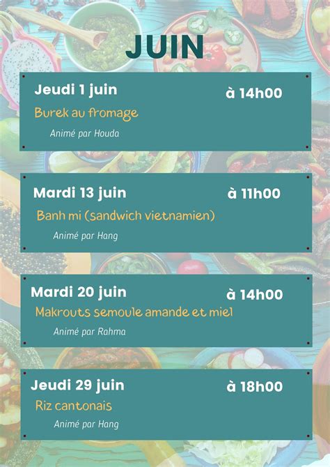 Programme Cuisine D Avril Juin P Le Pyramide