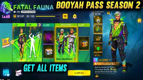 Booyah Pass Season 2 Free Fire Fatal Fauna Bp Unlock All Rewards