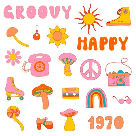 Premium Vector Retro Groovy Elements From 1970 Vibe Cute Hippy Stickers