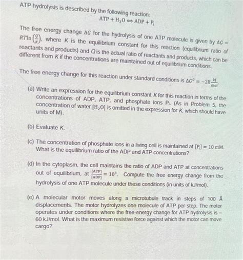 Solved ATP hydrolysis is described by the following | Chegg.com