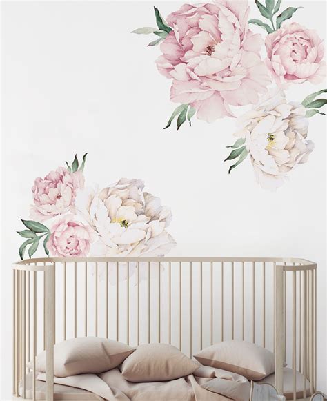 Peony Flowers Wall Sticker Vintage Watercolor Peony Wall Etsy