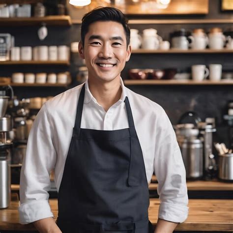 Portrait Of Smiling Asian Entrepreneur Independent Coffee Shop Owner