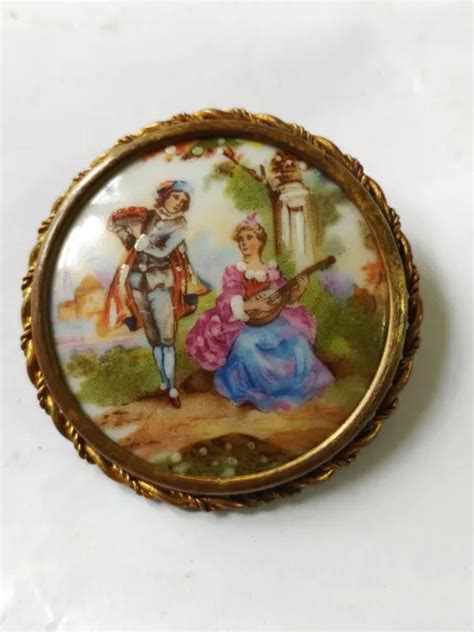 Ancienne Broche Porcelaine De Limoges Scene Galante Eur Picclick Fr