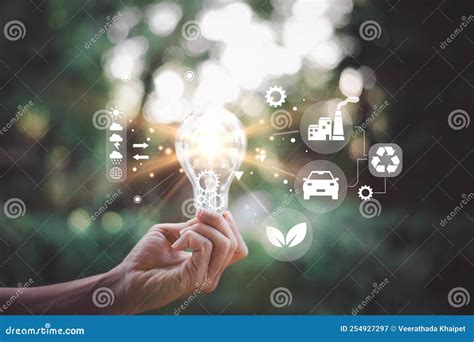 Hand Holding Light Bulb With Icons Energy Sources For Renewable