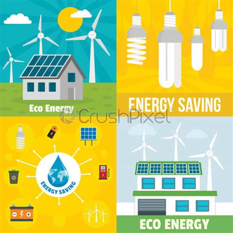 Energy Saving Icon Set Flat Style Stock Vector Crushpixel