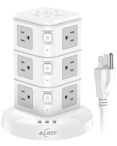 AiJoy Surge Protector USB Power Strip Tower With Top Night Light 10ft