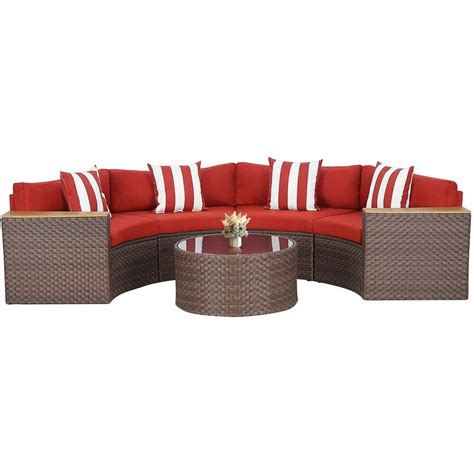 Suncrown 5 Piece Outdoor Sectional Half Moon Conversation Set All Weather Brown Wicker