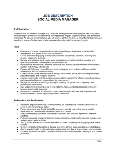 Social Media Manager Job Description Template Download