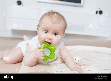 Baby Biting Teething Ring Stock Photo Alamy