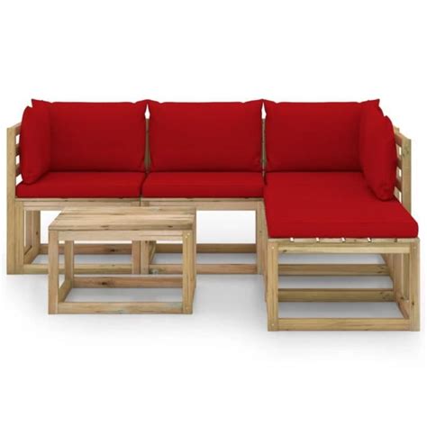 HUA Salons De Jardin Salon De Jardin 6 Pcs Avec Coussins Rouge