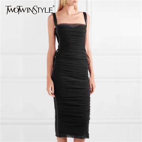 TWOTWINSTYLE Off Shoulder Sexy Dress Women High Waist Strap Bandage