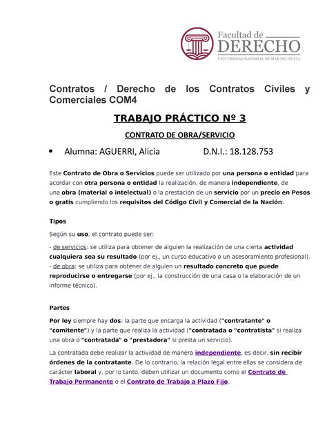 Trabajo Practico Contrato Servicio Contratos Derecho De Los