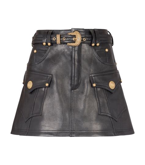 Womens Balmain Black Leather Mini Skirt Harrods UK