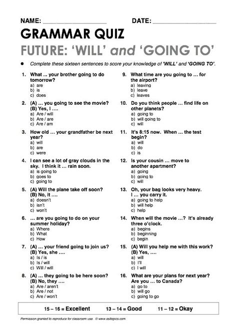 Atividades Com Will E Going To 8 Ano - "Will" and "be going to" Grammar Quiz | Exercícios de inglês ...