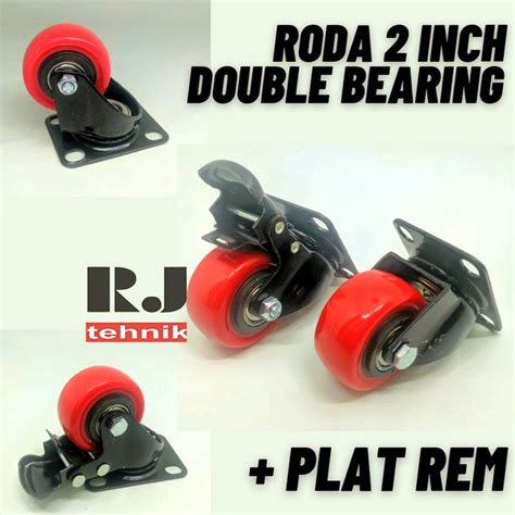 Jual Roda Troli Etalase PU Merah Double Bearing Roda Caster 2 Inch