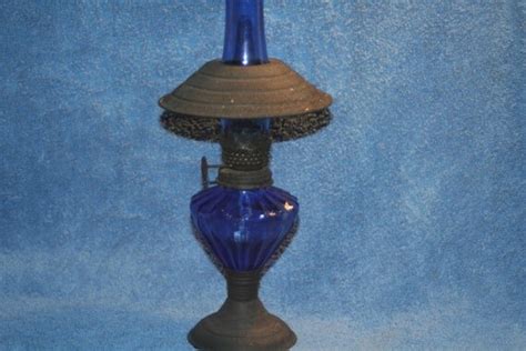 Vintage Cobalt Blue Hurricane Lamp With Shadecollectible