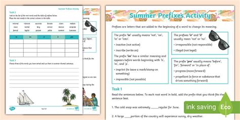 Summer Prefixes Activity Sheets Professor Feito Twinkl