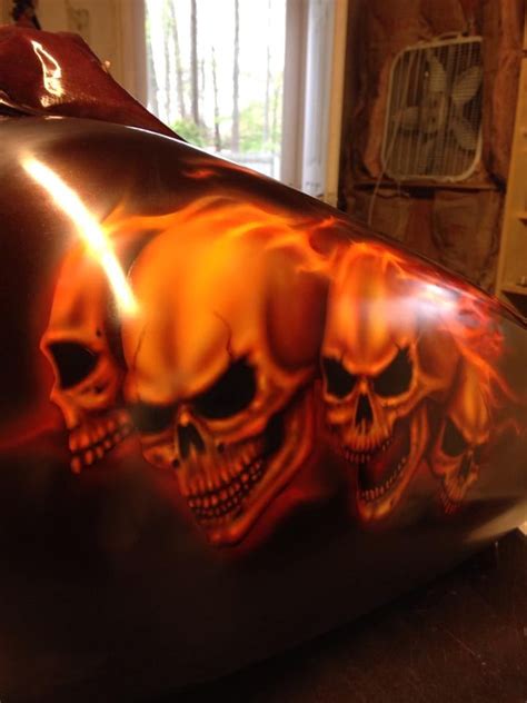 Airbrushed Skulls And Fire On A Harley Tank By Nate Pierce Airbrush