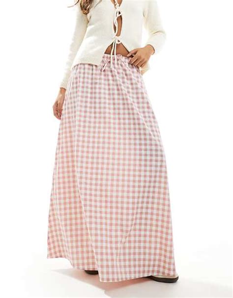 Miss Selfridge Pink Gingham Maxi Skirt Asos