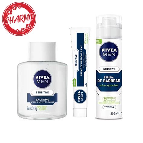 Kit Para Barbear Nivea Men Sensitive Loção Bálsamo Pós Barba Creme De Barbear 2 Em 1 Ou Espuma