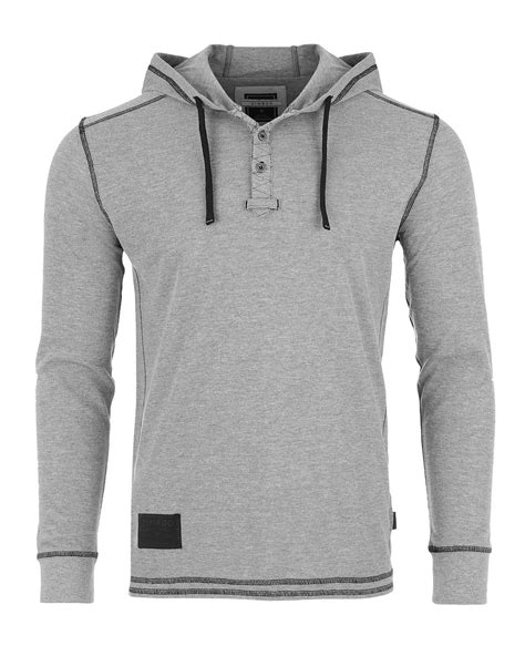 Zimego Mens Long Sleeve Vintage Thermal Hoodie Modern Fit Pullover Hooded Henley Shirts