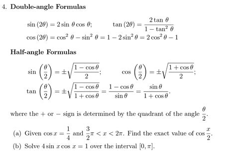 Solved 4 Double Angle Formulas