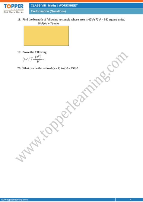 Factorisation Worksheet Maths Cbse Class 8 Sample Paper Topperlearning