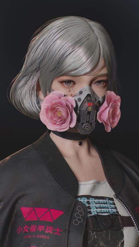 Cyberpunk Anime Girls Red Eye Gas Mask Sci Fi Science Fiction 4k