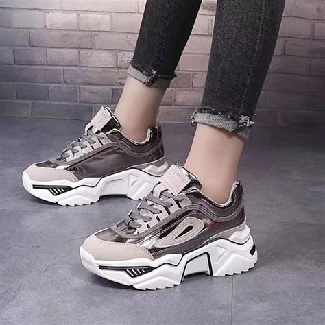 Women Platform Chunky Sneakers 5cm High Lace Up Casual Vulcanize Gagodeal Sneakers Fashion