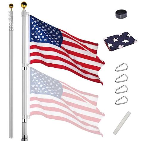 Cisvio 25 ft. Aluminum Flag Pole with USA Flags and Flag Ball Top Kit Telescoping Flagpole Yard ...