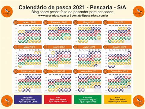 Calendário de pesca 2021 para download grátis e impressão Pescaria S A