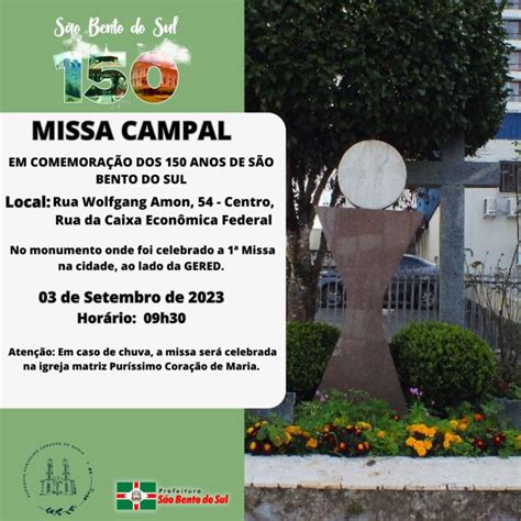 Missa Campal em Ação de Graças Marcará a Celebração dos 150 Anos de São