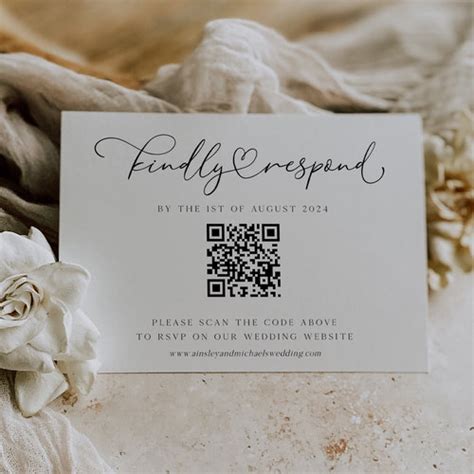 Qr Code Rsvp Card Template Wedding Response Online Reply Etsy