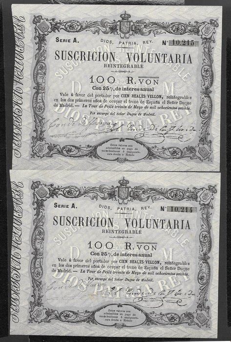 Spain 2 X 100 Reales Vellon 1870 Consecutives Catawiki