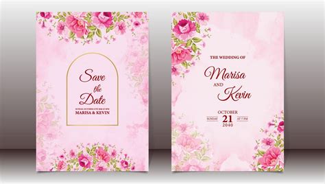 Elegant pink floral wedding invitation template with watercolor ...