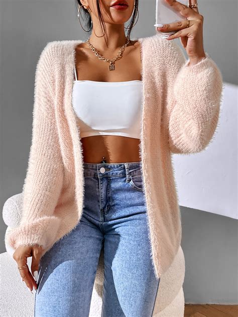 Shein Priv Fluffy Knit Drop Shoulder Duster Cardigan Shein Uk