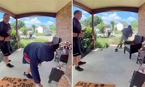 Extraordinary Moment Brazen Porch Pirate Runs Up And Grabs Package