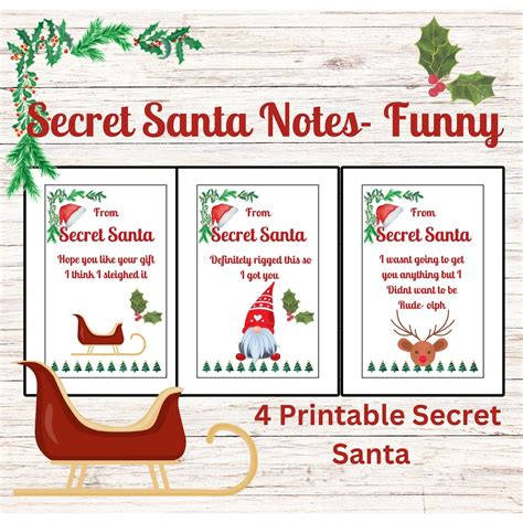 Secret Santa Notes, Funny Secret Santa Printable Notes, 4 Secret Santa ...