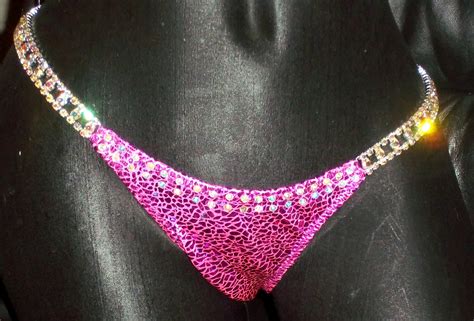 Style Hot Pink Metallic Avatar Competition Bikini With Rhinestone