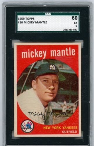 1959 Topps 10 Mickey Mantle Sgc 5 Ex Centered Hof Vintage Yankees Ebay